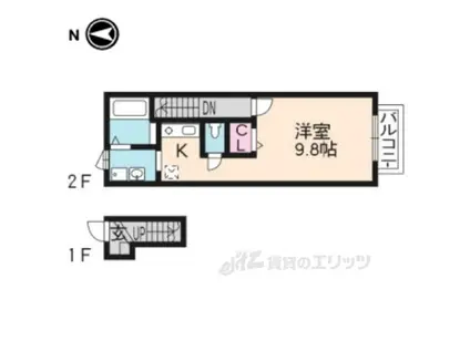 ジュネス山元Ⅱ(1K/2階)の間取り写真
