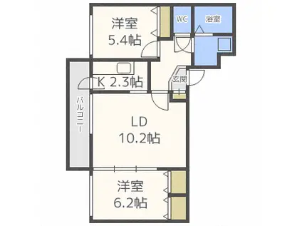 ウエストVILLAGE ウエストヴィレッジ(2LDK/2階)の間取り写真