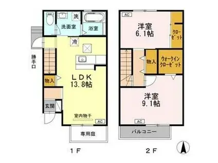 ドゥ・ゼル又穂(2LDK/1階)の間取り写真