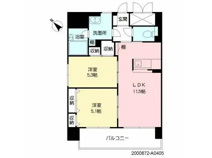 シャーメゾングランドソレイユ門司(2LDK/4階)の間取り写真