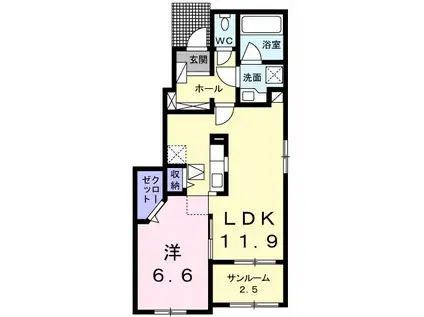 アルドールII(1LDK/1階)の間取り写真