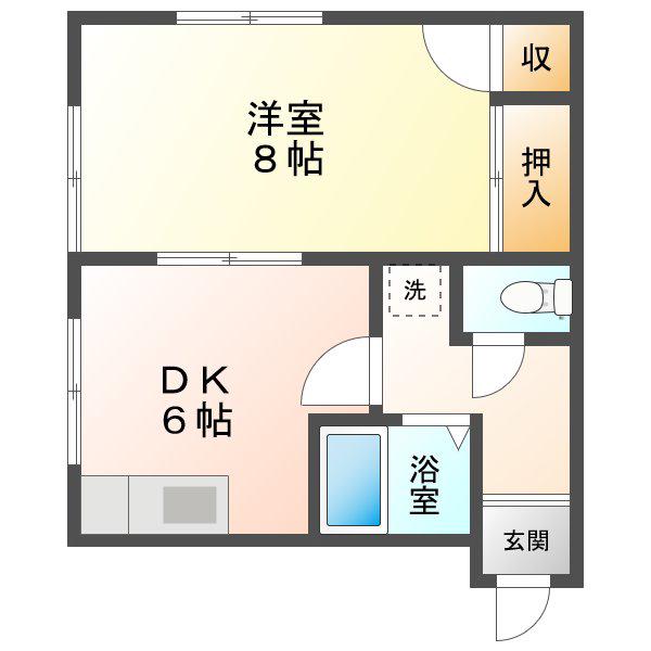 コーポフッコーB棟(1DK/1階)の間取り写真