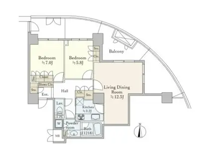 ゲートシティ大崎サウスパークタワー(2LDK/4階)の間取り写真