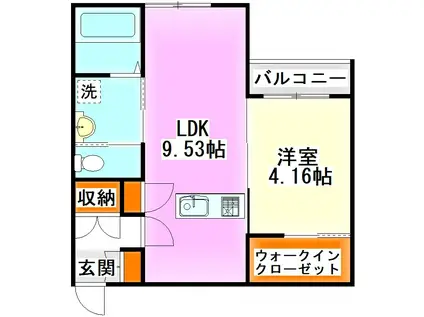 BRAVE BASE東徳前 B棟(1LDK/1階)の間取り写真
