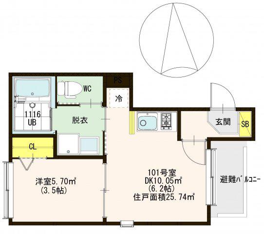 旭HOUSE(1DK/1階)の間取り写真