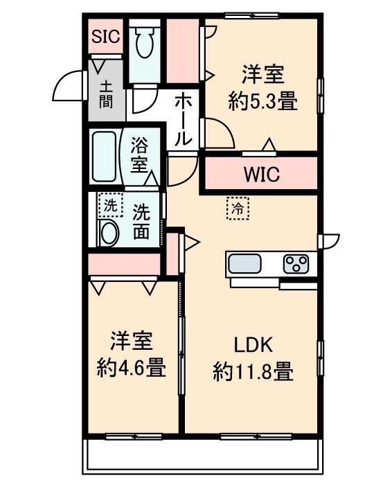 フローラルコートE(2LDK/2階)の間取り写真