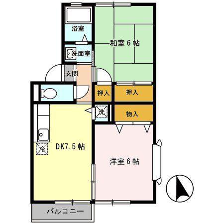 セジュール花渕B(2DK/1階)の間取り写真