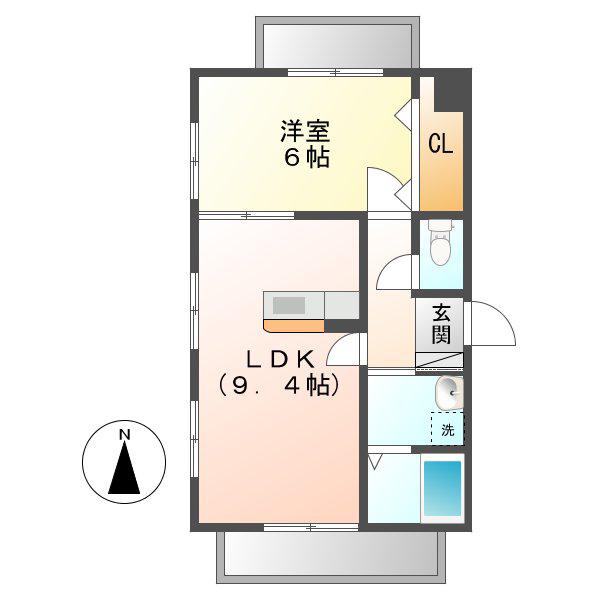 第三奥村マンション(1LDK/6階)の間取り写真