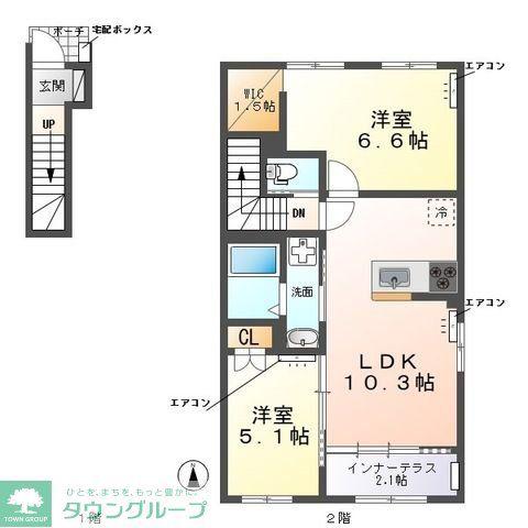 ウエストビレッヂII(2LDK/2階)の間取り写真
