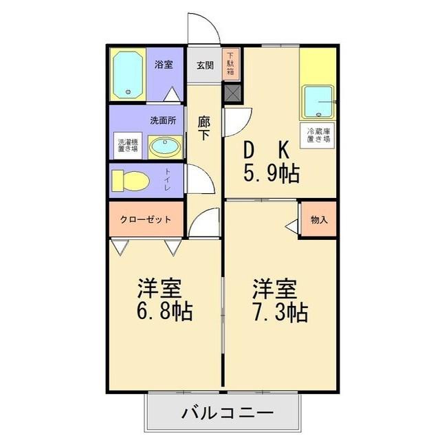 メゾンSK B棟(2DK/2階)の間取り写真