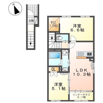 サクラヴィラージュ津福(2LDK/2階)の間取り写真