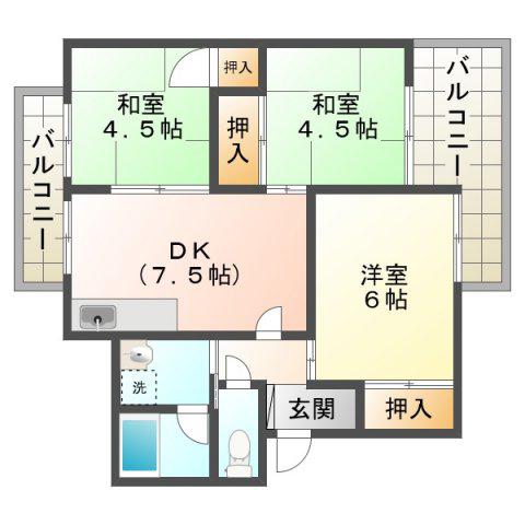 サニーライフ新多聞(3DK/3階)の間取り写真