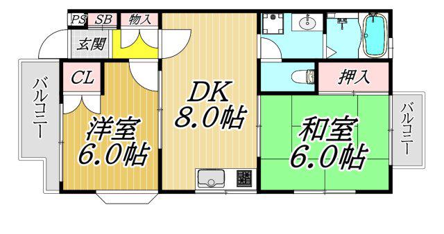 エスティ21(2DK/3階)の間取り写真