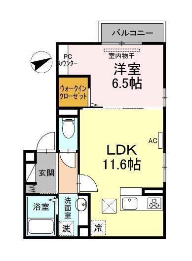 アネシス寺家 B(1LDK/2階)の間取り写真