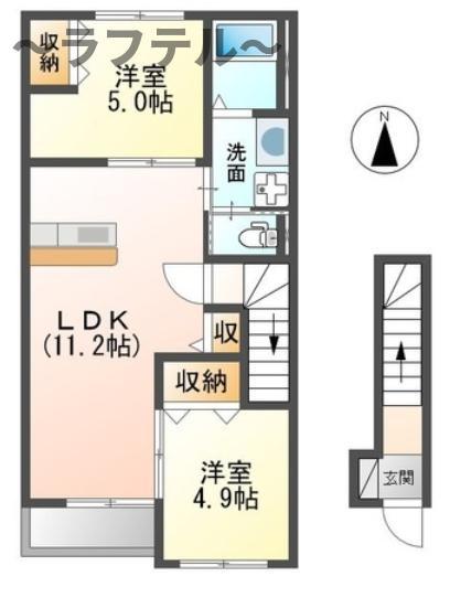 ロアゾオ・ブルー(1LDK/2階)の間取り写真