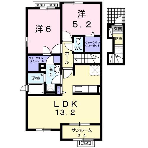 リバティ ベース(2LDK/2階)の間取り写真