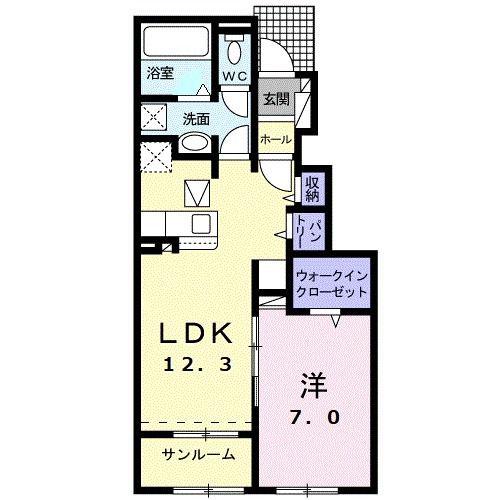 ミルキーウェイB(1LDK/1階)の間取り写真