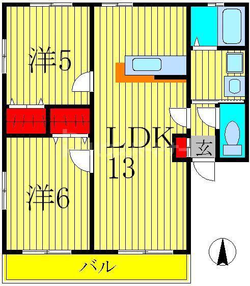 グランデュール3(2LDK/2階)の間取り写真