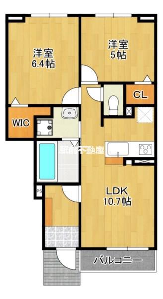ヒルズ津屋崎II(2LDK/1階)の間取り写真