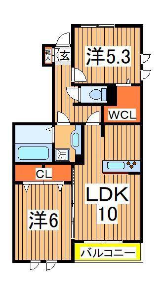 プラティーク 1(2LDK/1階)の間取り写真