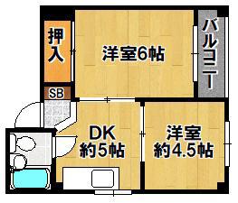 ロータスハイツ(2DK/2階)の間取り写真