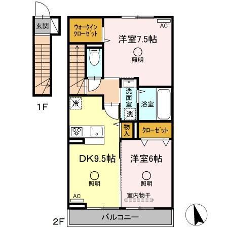 アテリア参番館(2DK/2階)の間取り写真