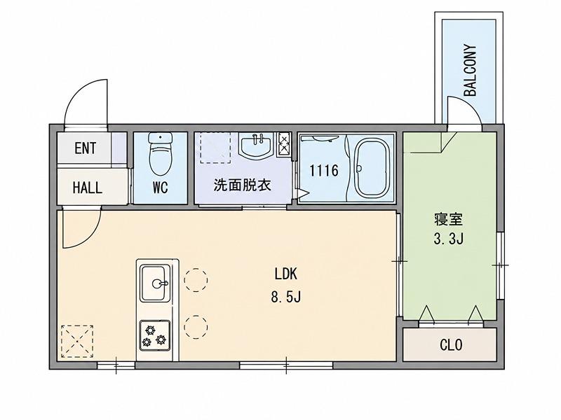 KASTALIA長栄寺(1LDK/1階)の間取り写真