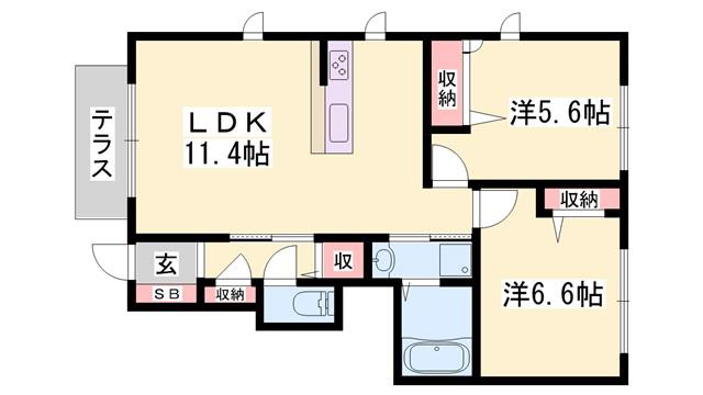 カーサ・トレスB(2LDK/1階)の間取り写真