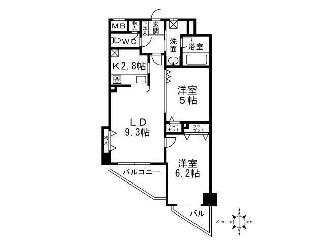 ライオンズマンション護国寺富士見坂(2LDK/3階)の間取り写真
