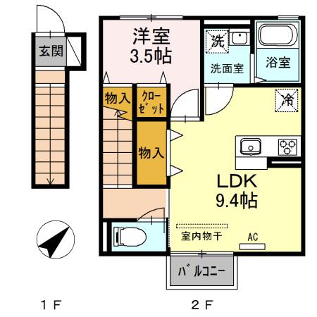 フォレスト上野山(1LDK/2階)の間取り写真