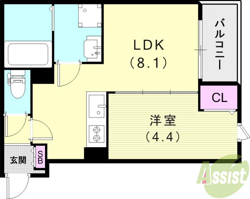 KIT石橋阪大前(1LDK/1階)の間取り写真