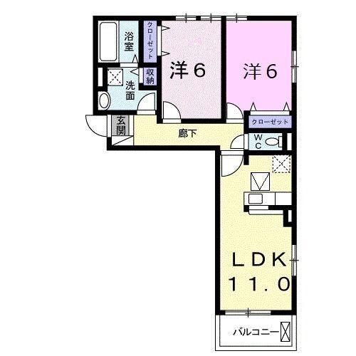 ルージュ・N(2LDK/1階)の間取り写真