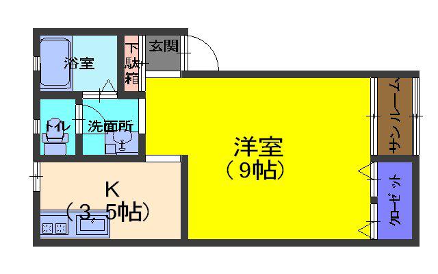 フォーU(1K/1階)の間取り写真
