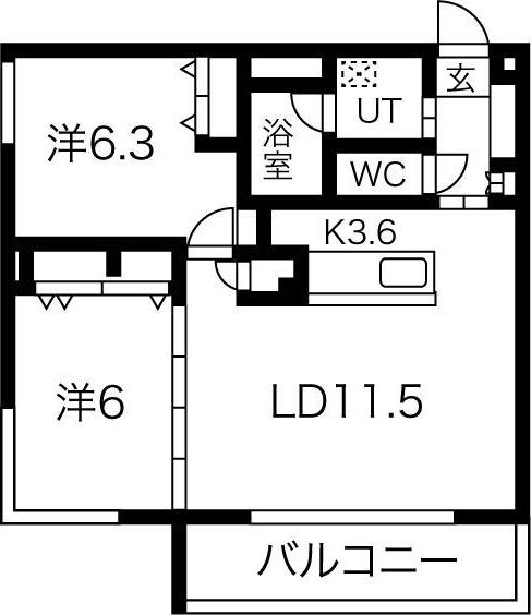 ガーデンヒルズ月寒中央(2LDK/2階)の間取り写真