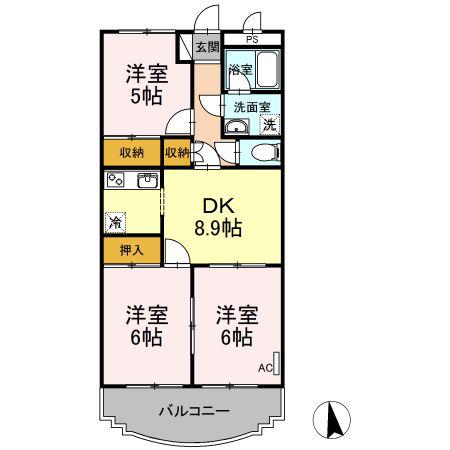 プルメリアイズシ(3DK/1階)の間取り写真