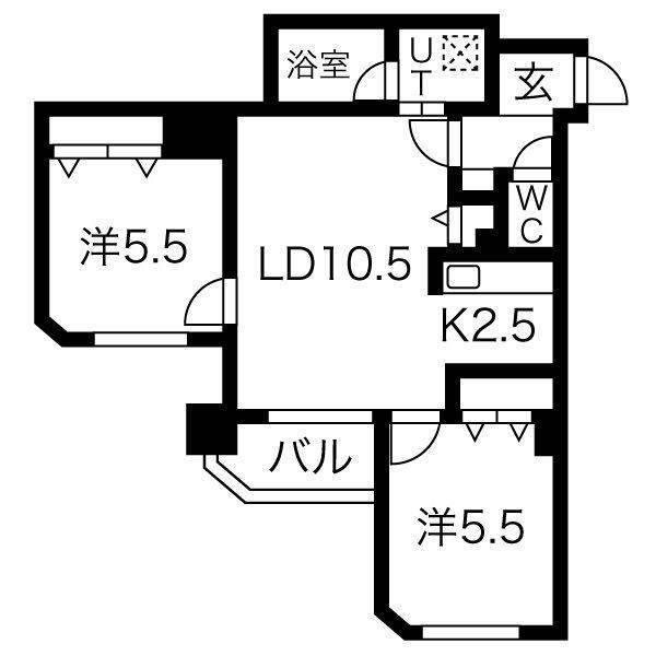 ラフィネ豊平(2LDK/3階)の間取り写真