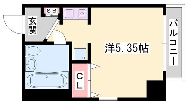 レインボーハイツ(ワンルーム/2階)の間取り写真