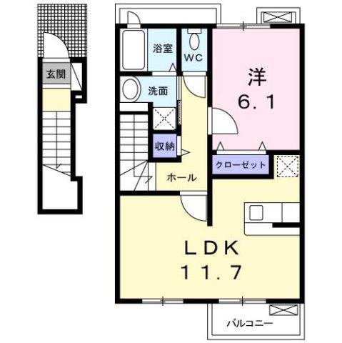 アルワクトC(1LDK/2階)の間取り写真