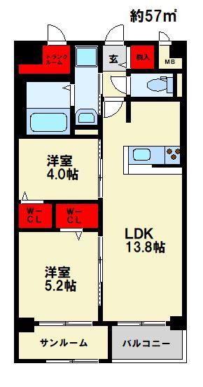エルグランド春日(2LDK/3階)の間取り写真