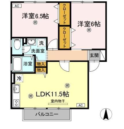 ハイカムール花尻A棟(2LDK/2階)の間取り写真