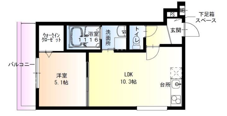 フジパレス泉大津サウス(1LDK/3階)の間取り写真