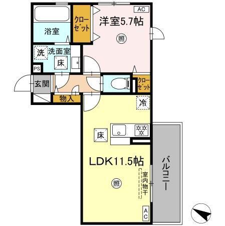 CIEL B棟(1LDK/1階)の間取り写真