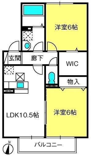 リリー坂下B(2LDK/2階)の間取り写真