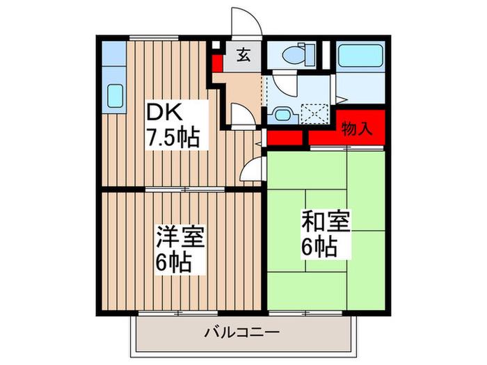 グリーンハイム2(2DK/2階)の間取り写真