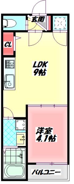 BELLハイツ守口(1LDK/2階)の間取り写真