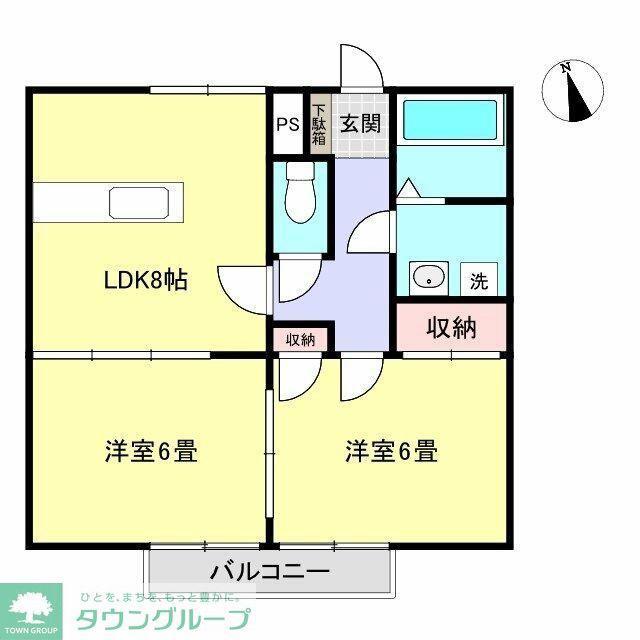 ホープヒルB(2LDK/1階)の間取り写真