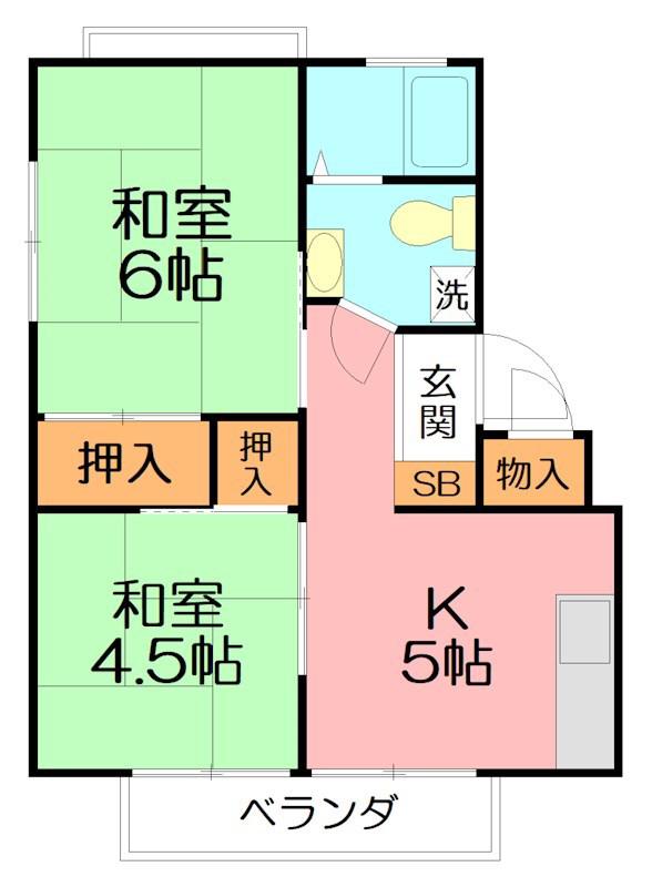 サニーサイド大磯B(2DK/1階)の間取り写真