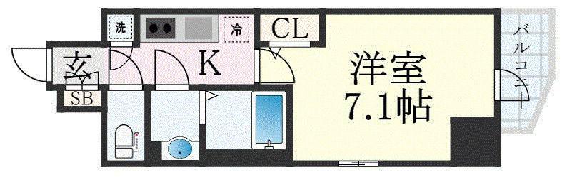 エスリード難波 THE FIRST(1K/13階)の間取り写真