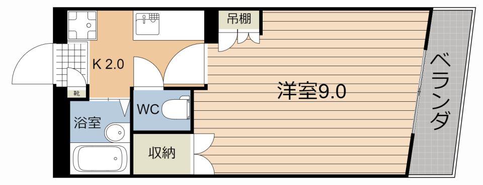 プレステージ郡元(1K/3階)の間取り写真