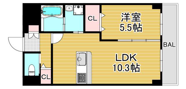 ゼック梅田ノース(1LDK/4階)の間取り写真